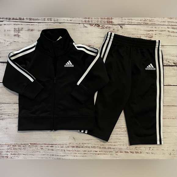 Adidas Baby Tracksuit Black White Jacket Atheltic Pants 9 months NEW - Picture 1 of 2